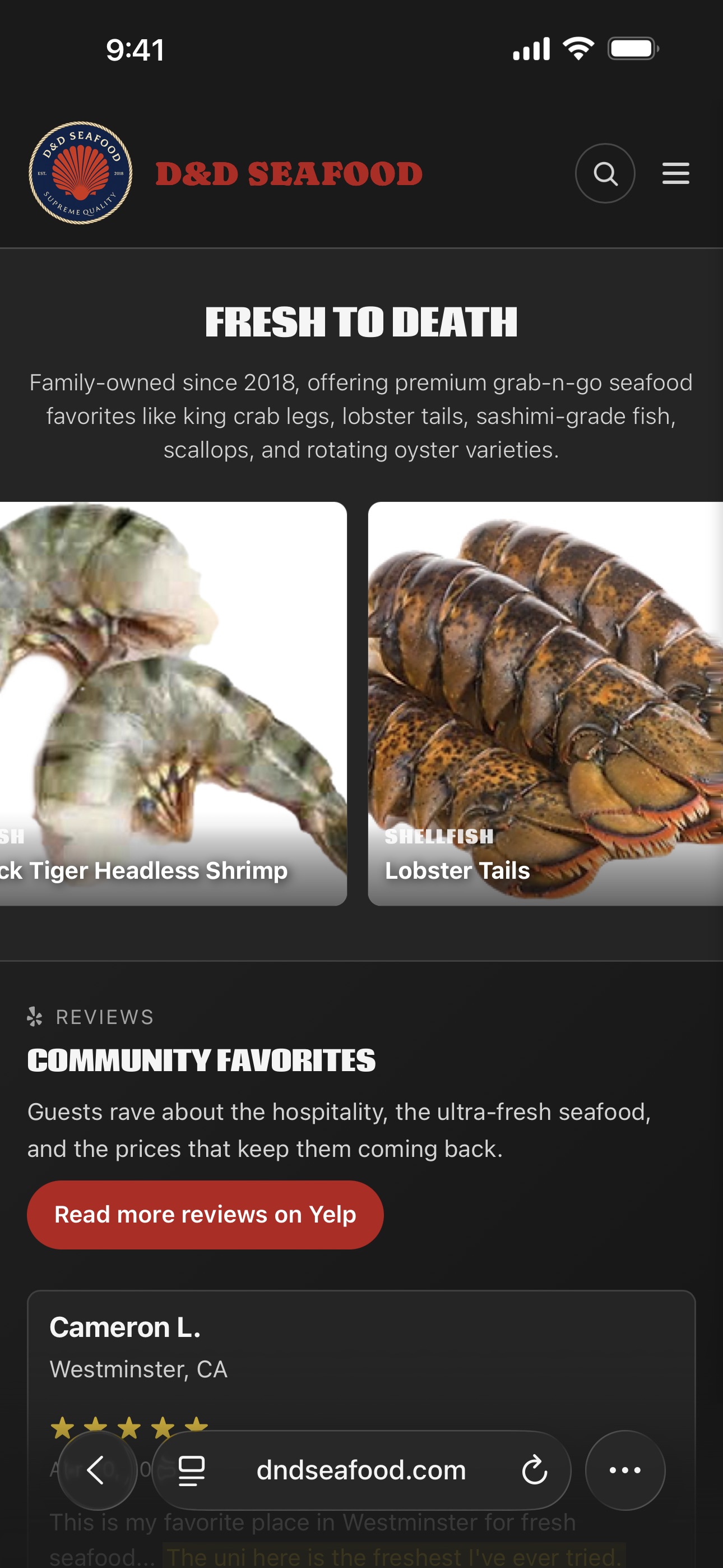 D&D Seafood mobile preview